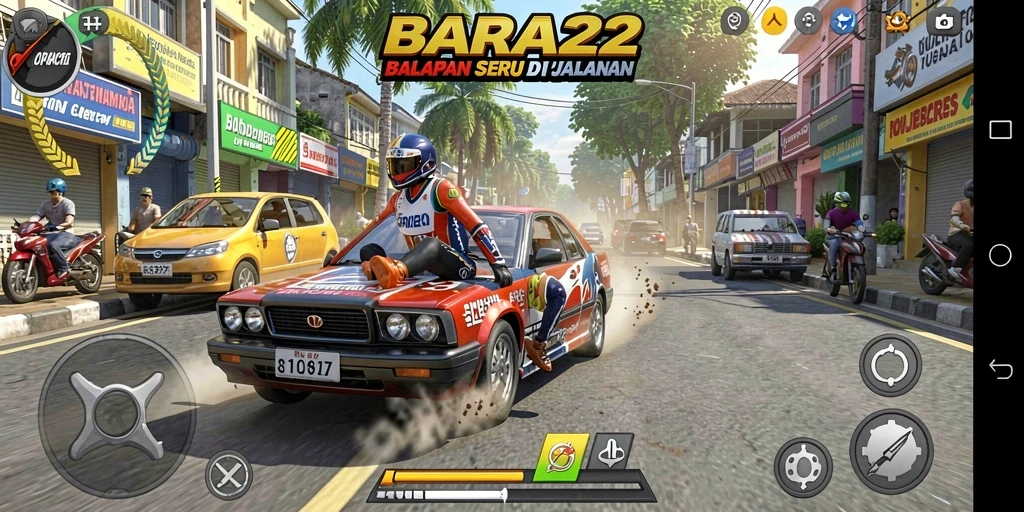 Tampilan gameplay BARA22 yang mendebarkan saat balapan.