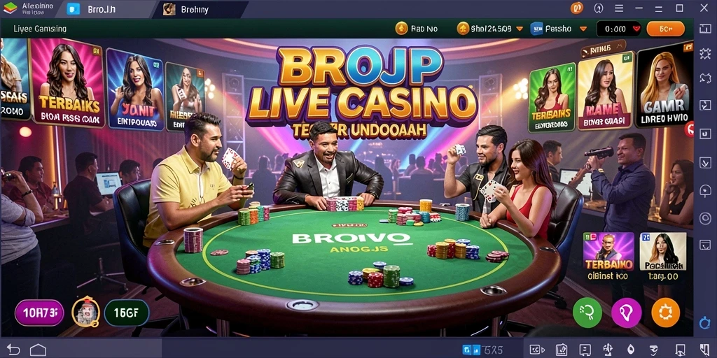 Screenshot gameplay BROJP menampilkan dealer langsung dan suasana kasino yang autentik.