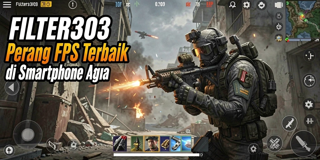 Screenshot gameplay FILTER303 yang menampilkan aksi tembak-menembak intens.