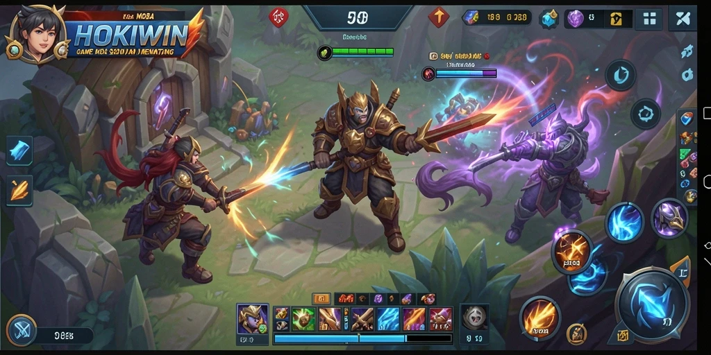 Screenshot HOKIWIN menunjukkan aksi seru dalam pertempuran MOBA.