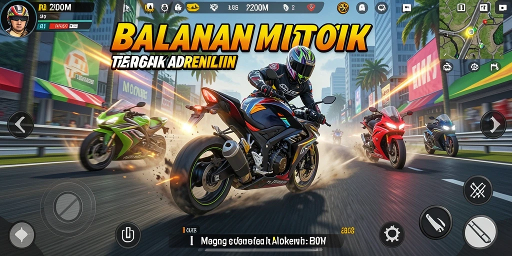Tampilan gameplay P200M saat balapan motor dengan grafik menakjubkan.
