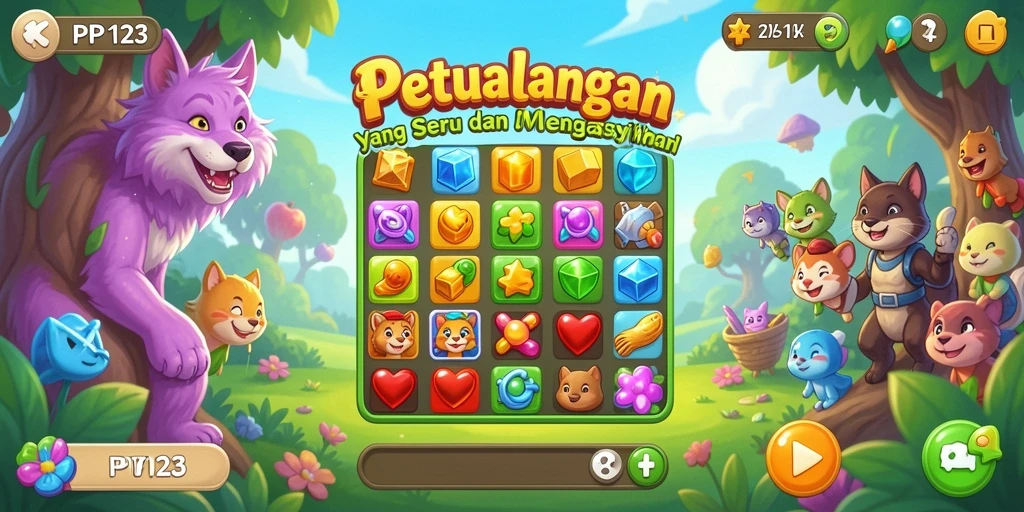 Tampilan gameplay seru dan penuh warna di PP123 Match-3.