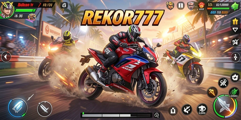 Tampilan gameplay seru dalam balapan motor di REKOR777.