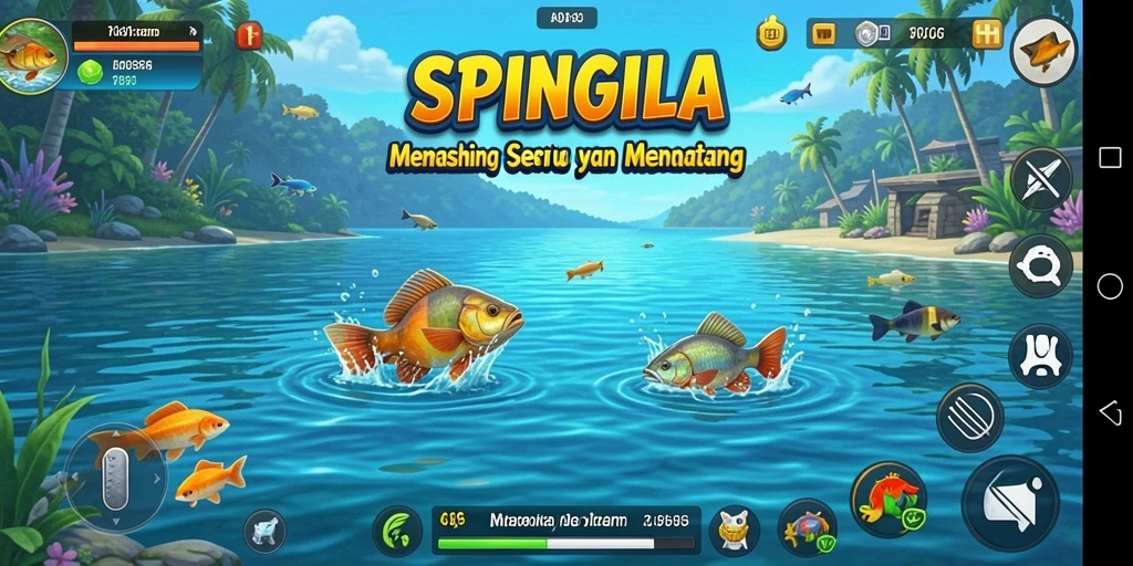 Screenshot permainan SPINGILA yang menunjukkan aksi memancing yang seru.