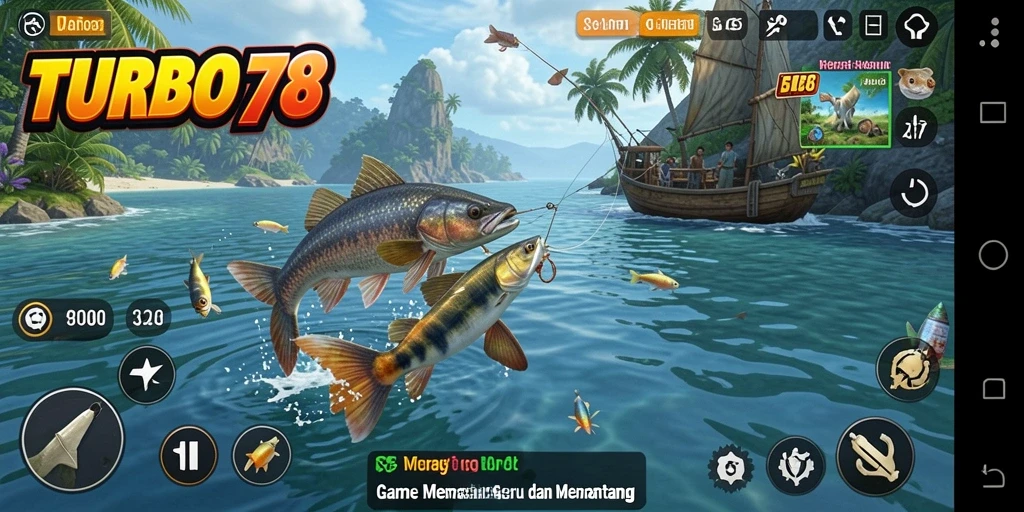 Tampilan gameplay TURBO78 dengan suasana memancing yang realistis.