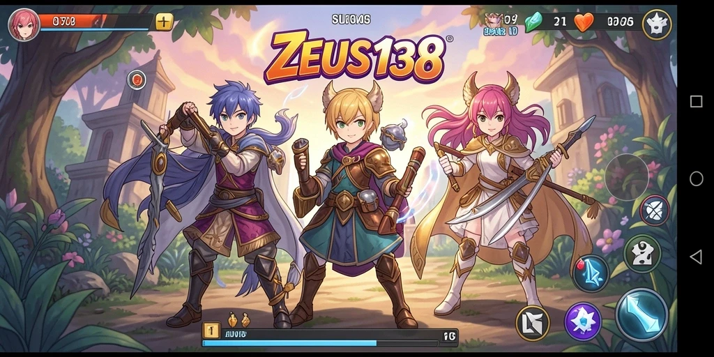 Screenshot gameplay ZEUS138 yang menampilkan pertarungan karakter Anime.